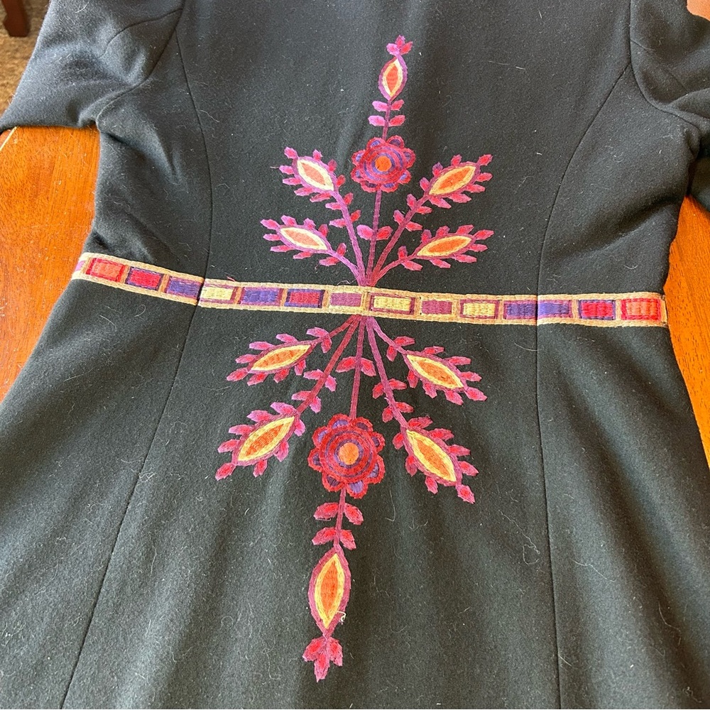 Nygard Collection Wool-Blend Car Coat Black Floral Embroidered Sz 8 EUC - Picture 6 of 10